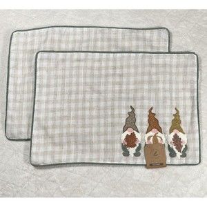 Harvest Gnomes Placemats Set of 2 Autumn Linen Blend Cute Fall Decor Brand New